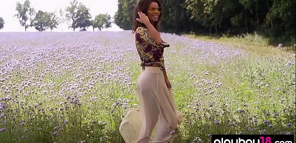  Hot hungarian beauty Natalie Costello stripping at a flowery field outdoor